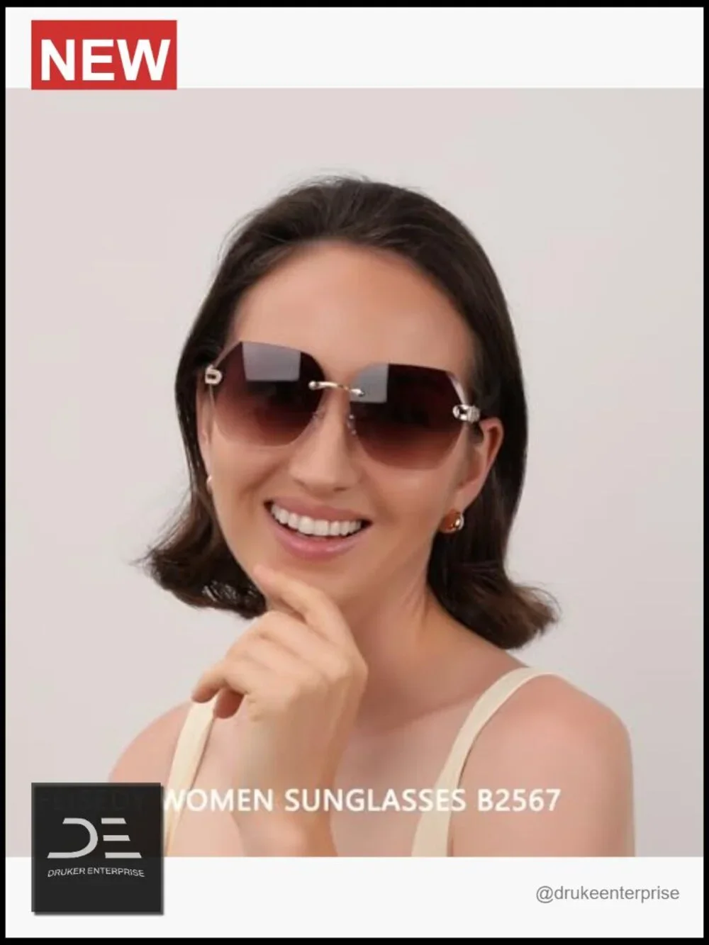 Rimless Diamond Cutting Metal Frame Sunglasses UV400 HD Lens